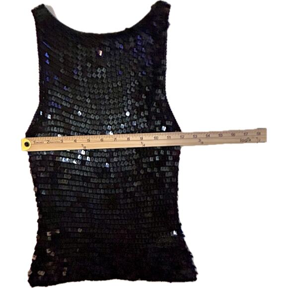VINTAGE Black Sparkly Sequins Mesh Crochet Sleeveless Top Medium NWOT - Picture 7 of 11